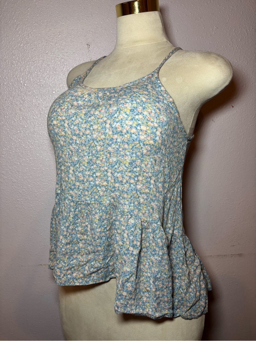 Mossimo Supply Co. Light Blue Floral Peplum Cami